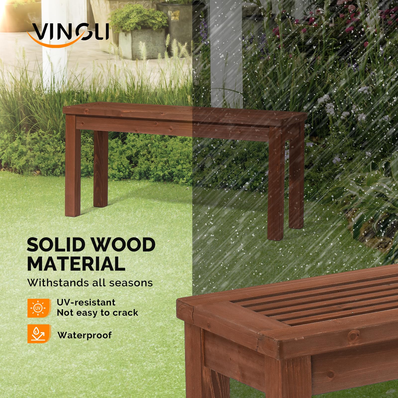 VINGLI Outdoor Wooden Bench, 40” Porch Bench Outdoor Backless Garden Bench, Small Outdoor Bench for Deck Patio Entryway - CookCave