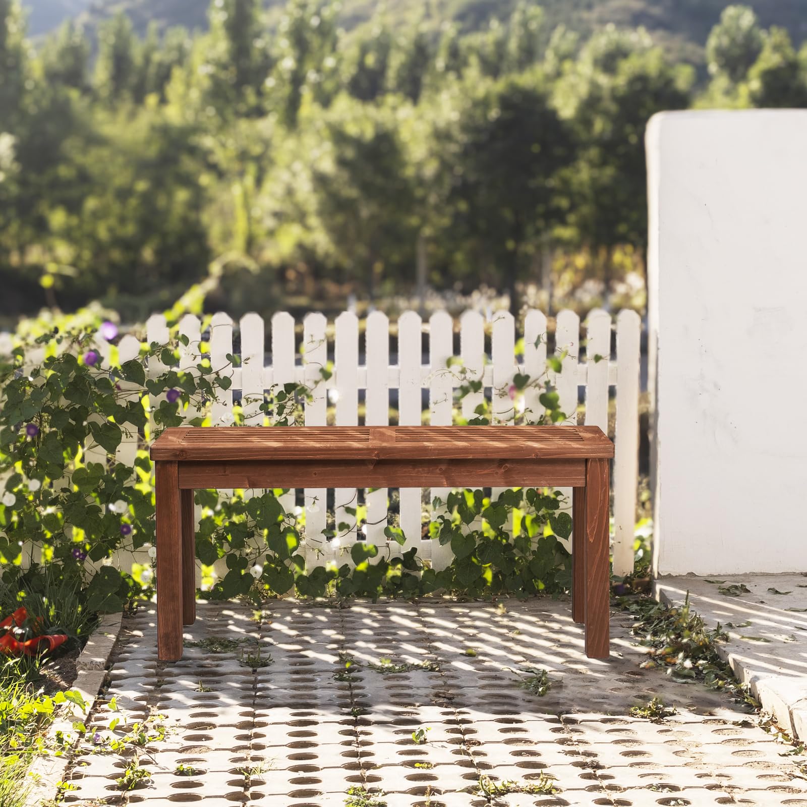 VINGLI Outdoor Wooden Bench, 40” Porch Bench Outdoor Backless Garden Bench, Small Outdoor Bench for Deck Patio Entryway - CookCave