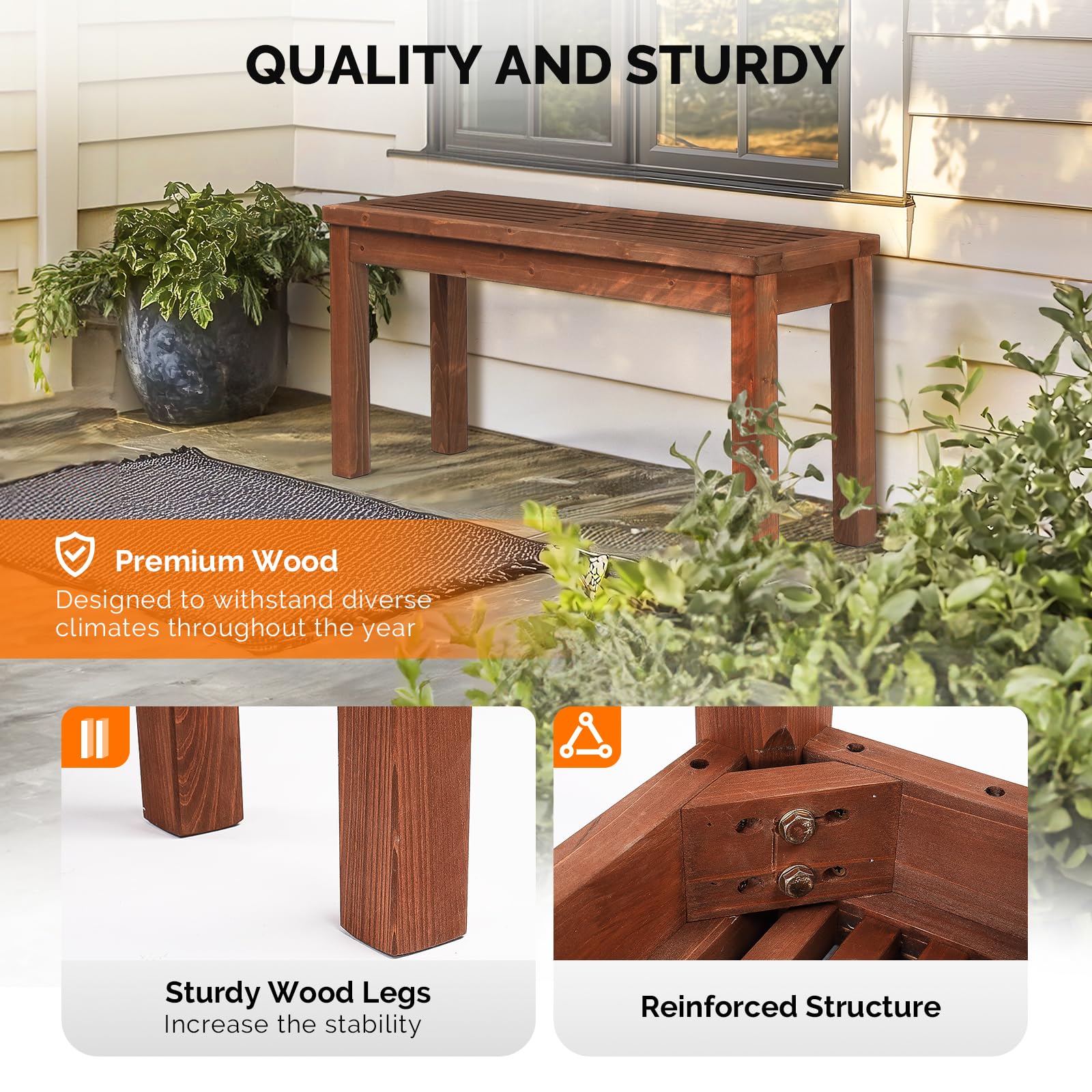 VINGLI Outdoor Wooden Bench, 40” Porch Bench Outdoor Backless Garden Bench, Small Outdoor Bench for Deck Patio Entryway - CookCave