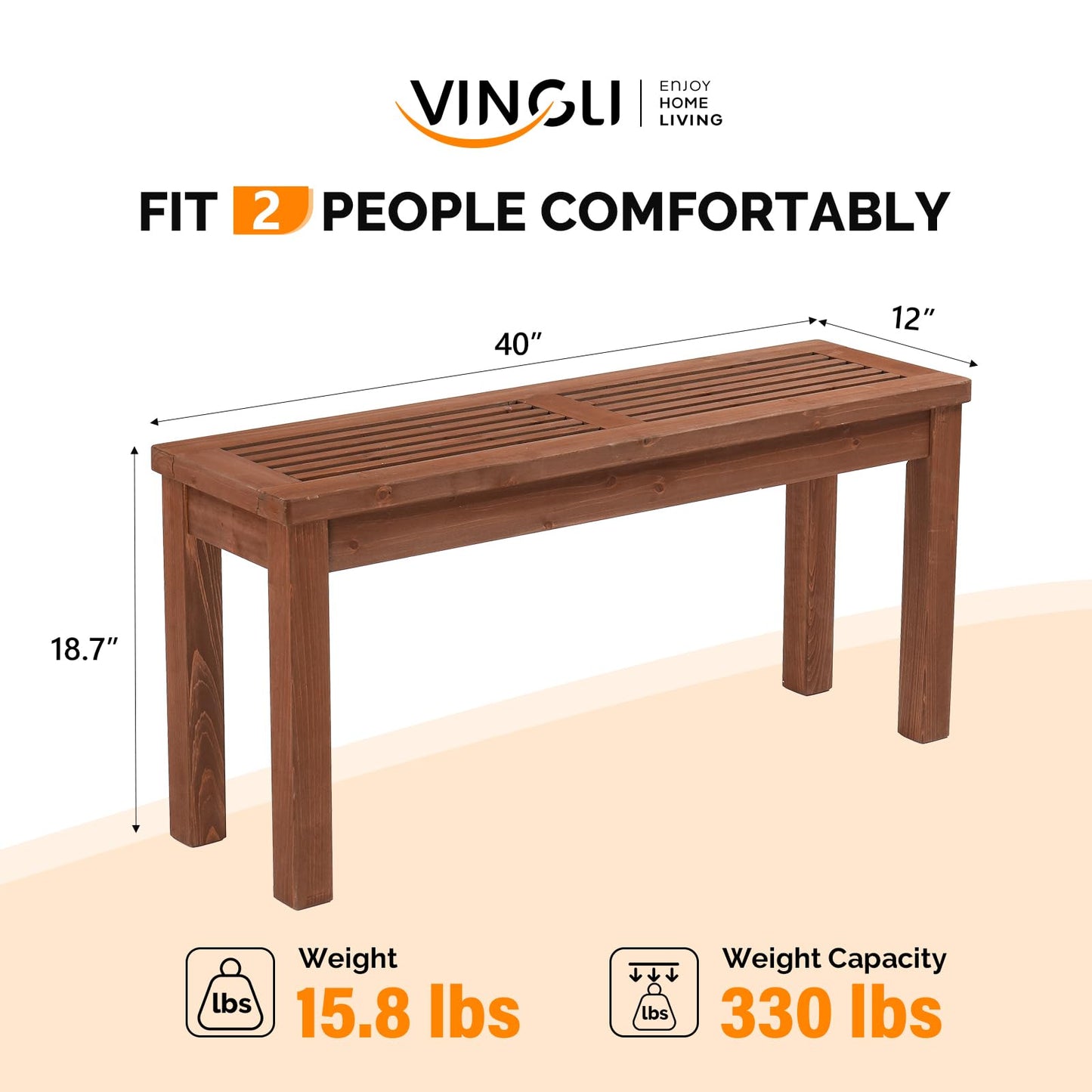 VINGLI Outdoor Wooden Bench, 40” Porch Bench Outdoor Backless Garden Bench, Small Outdoor Bench for Deck Patio Entryway - CookCave