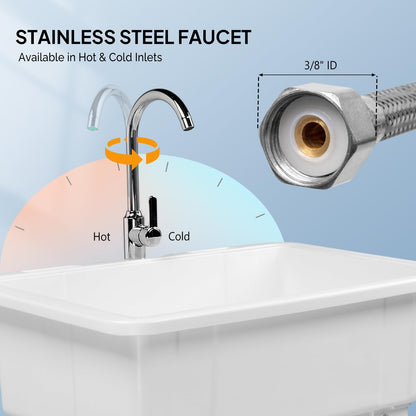 VINGLI Spacious White Utility Sink Laundry Tub for Laundry Room, Garage Washing Station, Slop Sink, Freestanding Sink with Stainless Steel Faucet, Drain, Storage Shelf and Removable Drainboard,White - CookCave