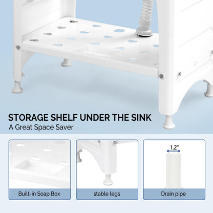 VINGLI Spacious White Utility Sink Laundry Tub for Laundry Room, Garage Washing Station, Slop Sink, Freestanding Sink with Stainless Steel Faucet, Drain, Storage Shelf and Removable Drainboard,White - CookCave