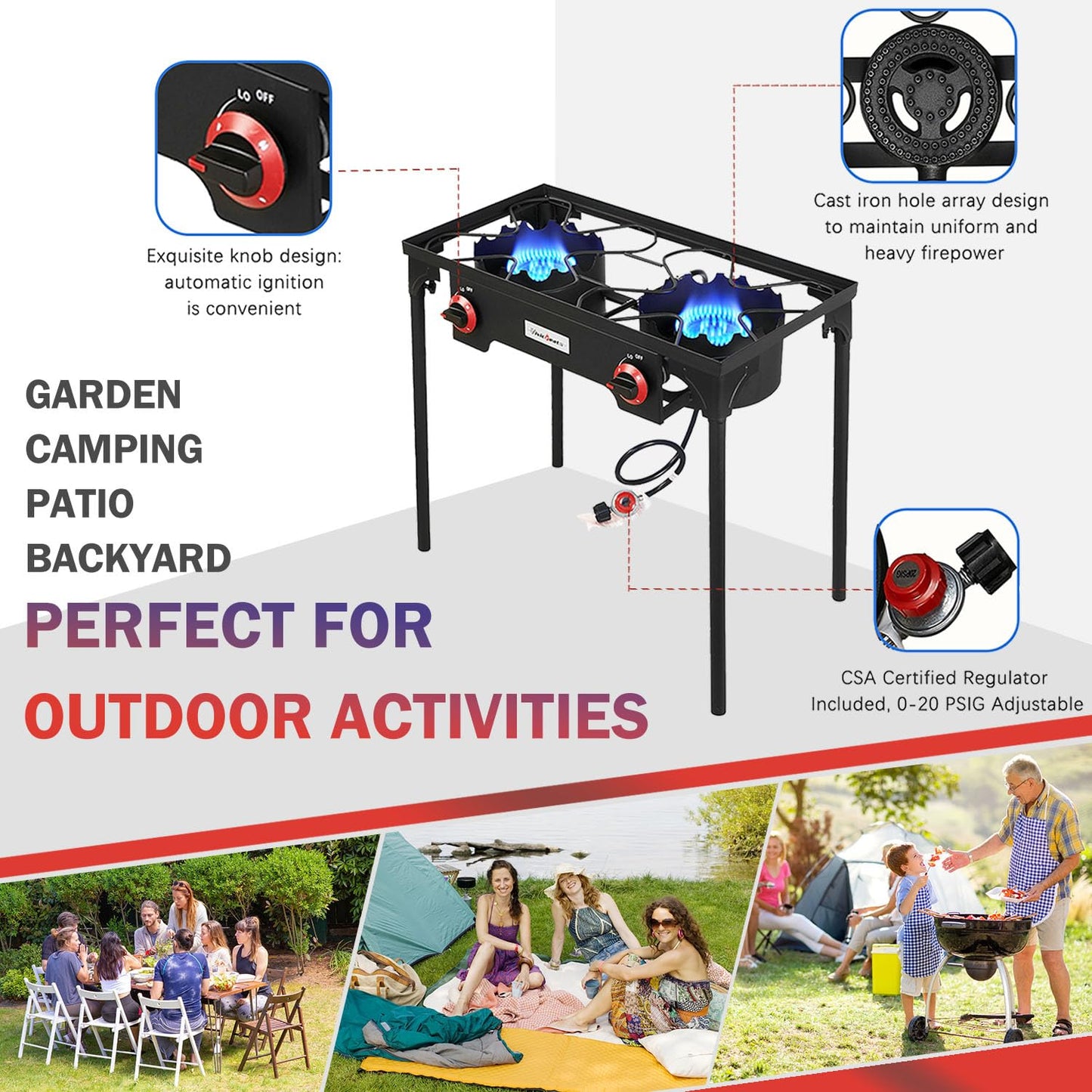 Vivicreate Propane Gas 20 PSIG high pressure regulator outdoor camping camp garden BBQ grill stove burner estufas de gas para cocinar afuera - CookCave