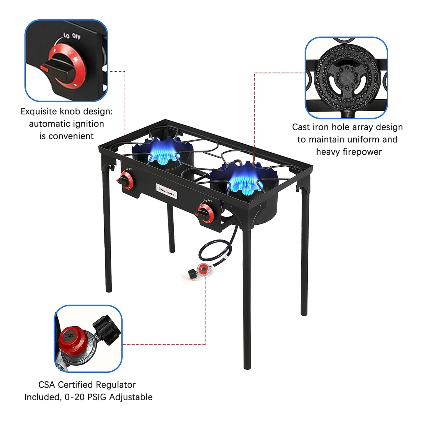 Vivicreate Propane Gas 20 PSIG high pressure regulator outdoor camping camp garden BBQ grill stove burner estufas de gas para cocinar afuera - CookCave