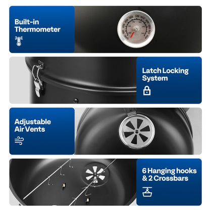 VIVOHOME 3-in-1 Vertical Charcoal Smoker, BBQ Smoker Grill with Built-in Thermometer, Air Vent, and 2 Access Doors, Idea for Parties, Backyard, Barbecues - CookCave