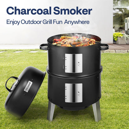 VIVOHOME 3-in-1 Vertical Charcoal Smoker, BBQ Smoker Grill with Built-in Thermometer, Air Vent, and 2 Access Doors, Idea for Parties, Backyard, Barbecues - CookCave