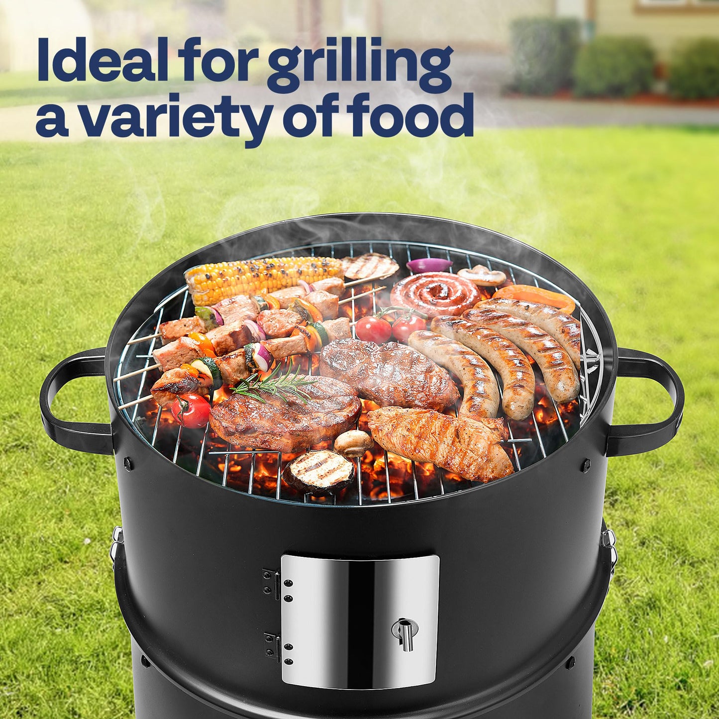 VIVOHOME 3-in-1 Vertical Charcoal Smoker, BBQ Smoker Grill with Built-in Thermometer, Air Vent, and 2 Access Doors, Idea for Parties, Backyard, Barbecues - CookCave