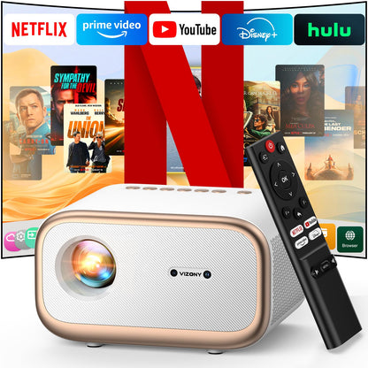 VIZONY E1 Pro Netflix-Certified Smart Projector, 550 ANSI Lumens, WiFi Bluetooth, Auto Focus & Keystone, Native 1080P & 4K Support, Full-Sealed Optical Engine, Portable Home Theater for Indoor/Outdoor - CookCave