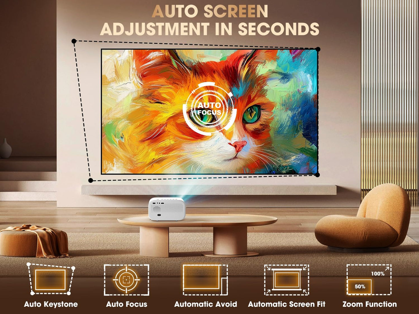 VIZONY E1 Pro Netflix-Certified Smart Projector, 550 ANSI Lumens, WiFi Bluetooth, Auto Focus & Keystone, Native 1080P & 4K Support, Full-Sealed Optical Engine, Portable Home Theater for Indoor/Outdoor - CookCave