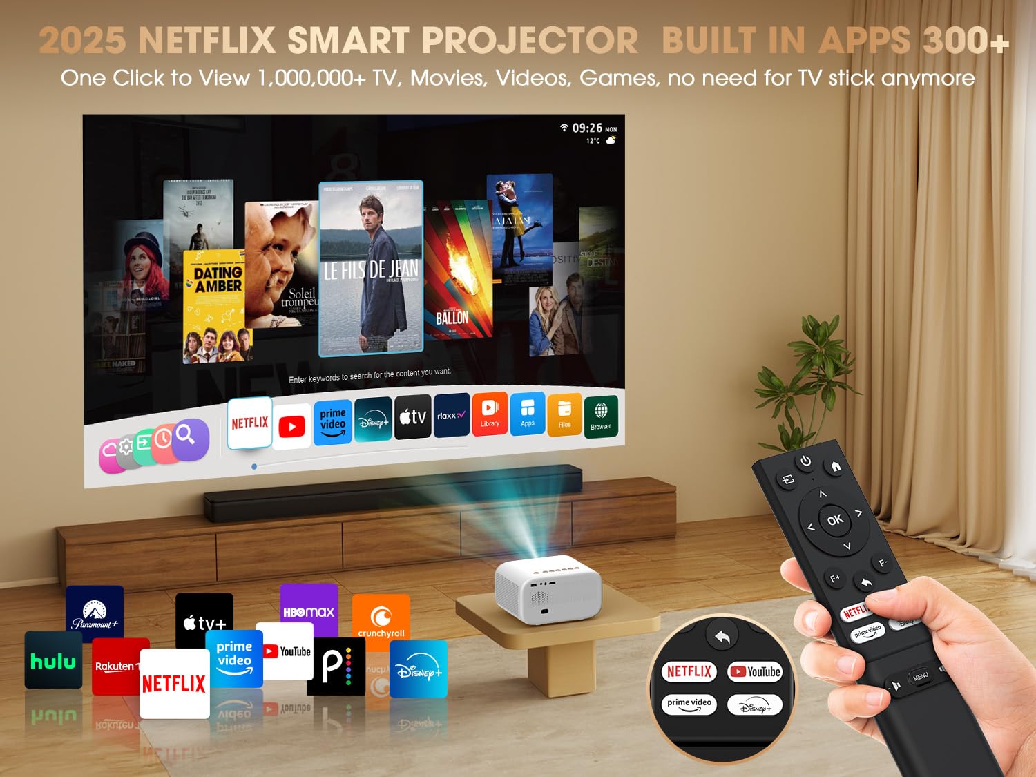 VIZONY E1 Pro Netflix-Certified Smart Projector, 550 ANSI Lumens, WiFi Bluetooth, Auto Focus & Keystone, Native 1080P & 4K Support, Full-Sealed Optical Engine, Portable Home Theater for Indoor/Outdoor - CookCave