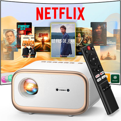 VIZONY E1 Pro Netflix-Certified Smart Projector, 550 ANSI Lumens, WiFi Bluetooth, Auto Focus & Keystone, Native 1080P & 4K Support, Full-Sealed Optical Engine, Portable Home Theater for Indoor/Outdoor - CookCave