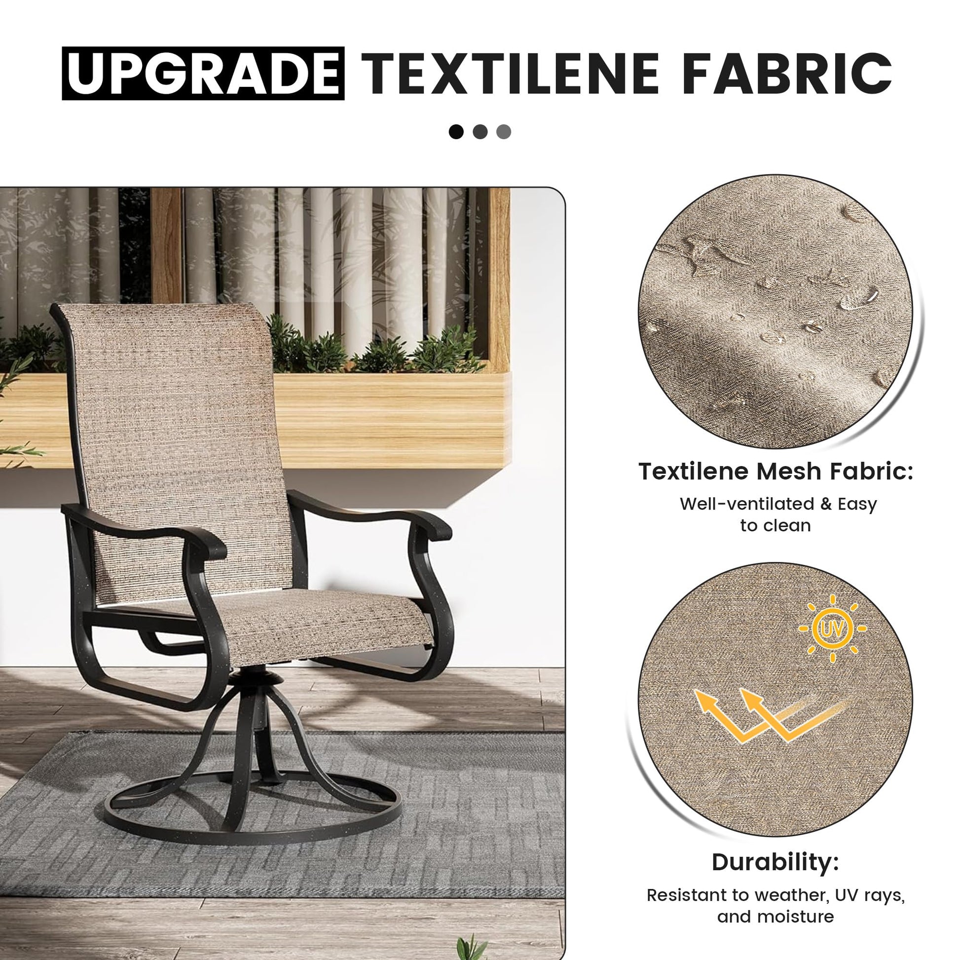 VONZOY Swivel Patio Chairs Set of 4, Outdoor Dining Chairs with High Back, All-Weather Swivel Rocker Chair for Lawn, Porch or Garden(Brown, 4 PCS) - CookCave