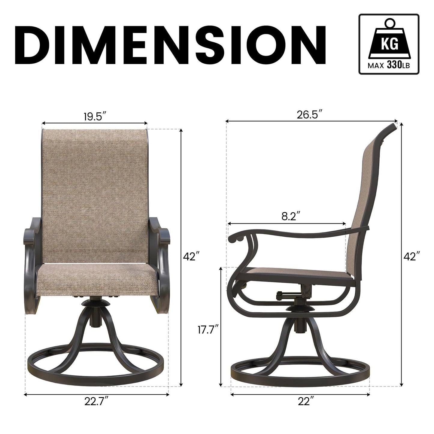 VONZOY Swivel Patio Chairs Set of 4, Outdoor Dining Chairs with High Back, All-Weather Swivel Rocker Chair for Lawn, Porch or Garden(Brown, 4 PCS) - CookCave