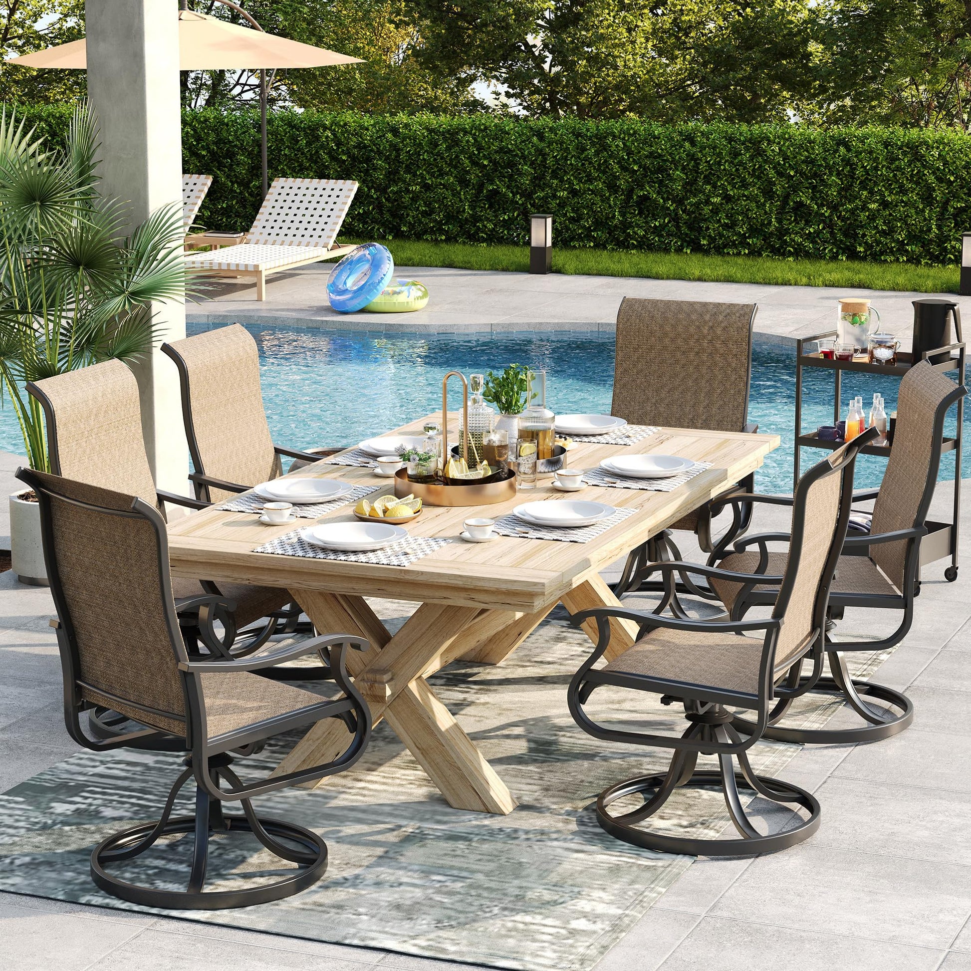 VONZOY Swivel Patio Chairs Set of 4, Outdoor Dining Chairs with High Back, All-Weather Swivel Rocker Chair for Lawn, Porch or Garden(Brown, 4 PCS) - CookCave
