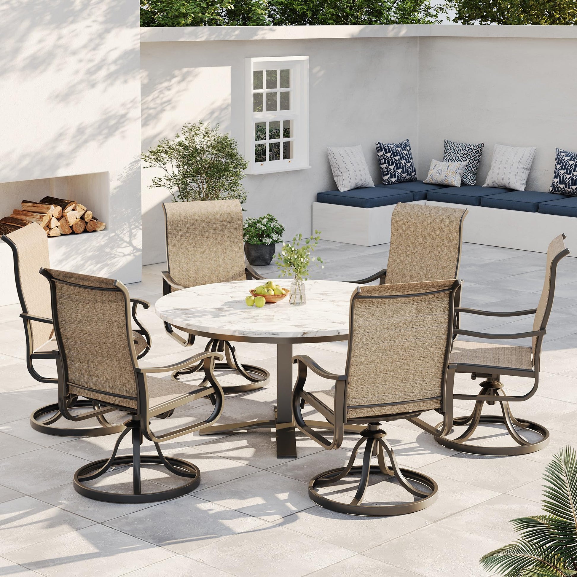 VONZOY Swivel Patio Chairs Set of 4, Outdoor Dining Chairs with High Back, All-Weather Swivel Rocker Chair for Lawn, Porch or Garden(Brown, 4 PCS) - CookCave