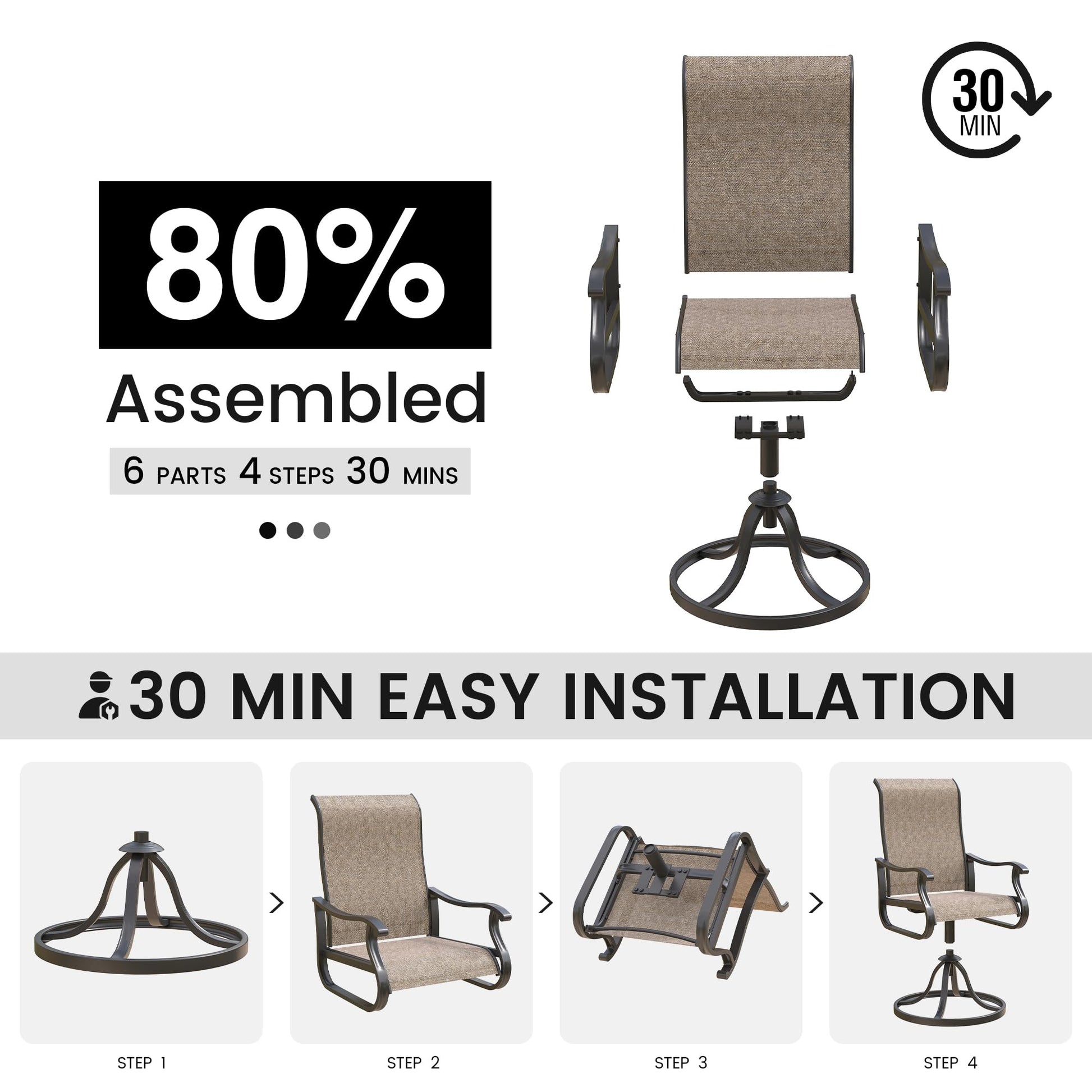 VONZOY Swivel Patio Chairs Set of 4, Outdoor Dining Chairs with High Back, All-Weather Swivel Rocker Chair for Lawn, Porch or Garden(Brown, 4 PCS) - CookCave