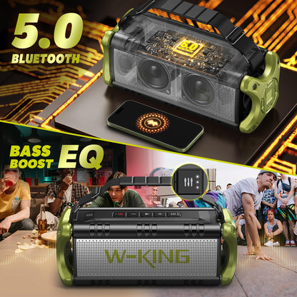 W-KING Bluetooth Speaker, 90W Max Portable Loud Speakers Wireless, IPX6 Waterproof Outdoor Speaker, 50W Deep Bass/2 Powerful Subwoofer/40H/Power Bank/Dual Pairing/EQ/TF/AUX/NFC for Camping,Pool,Party - CookCave
