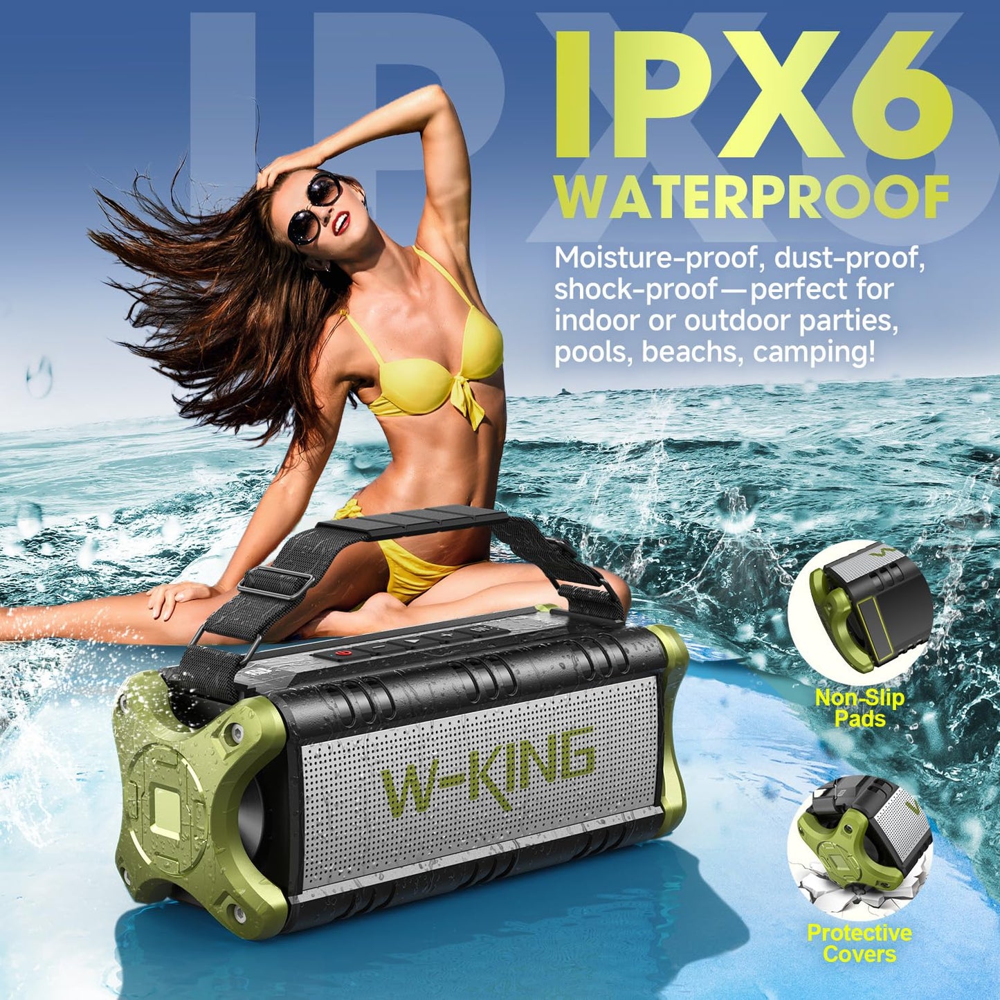 W-KING Bluetooth Speaker, 90W Max Portable Loud Speakers Wireless, IPX6 Waterproof Outdoor Speaker, 50W Deep Bass/2 Powerful Subwoofer/40H/Power Bank/Dual Pairing/EQ/TF/AUX/NFC for Camping,Pool,Party - CookCave