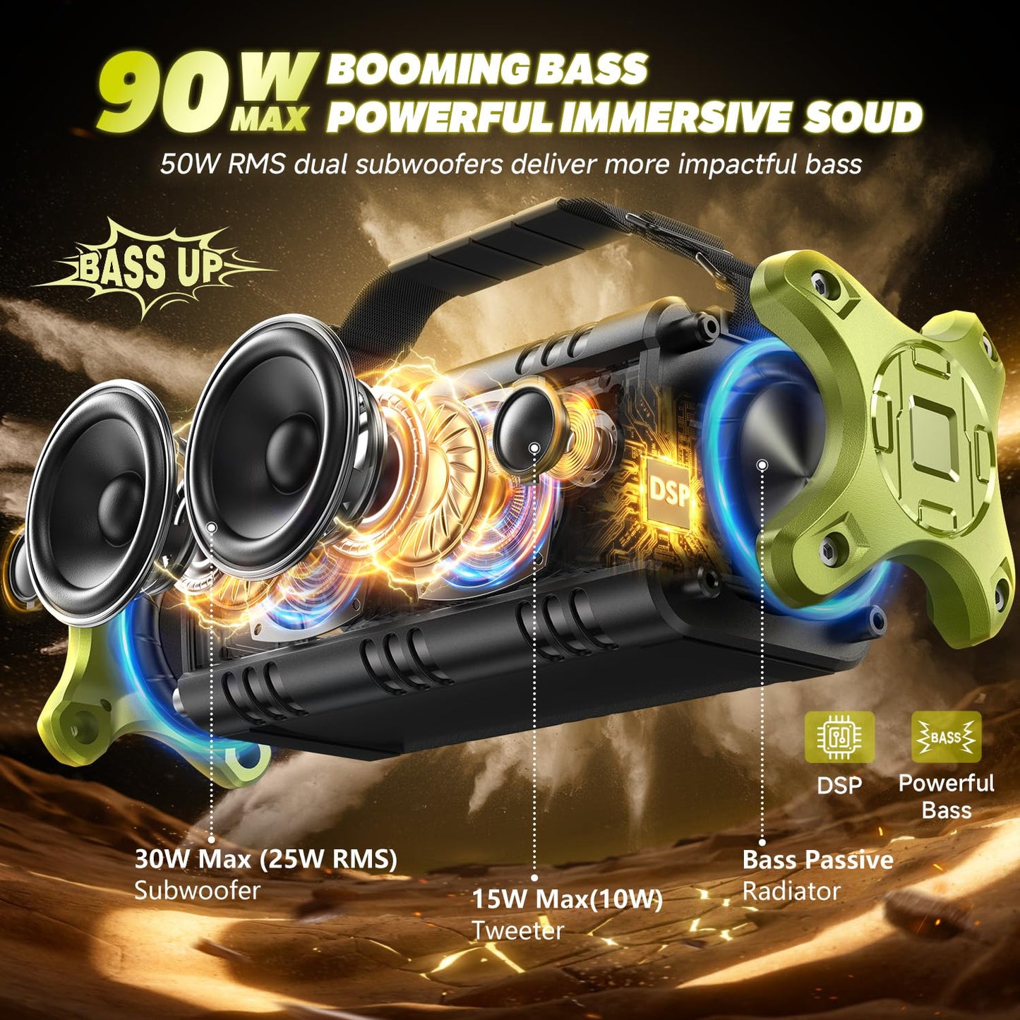 W-KING Bluetooth Speaker, 90W Max Portable Loud Speakers Wireless, IPX6 Waterproof Outdoor Speaker, 50W Deep Bass/2 Powerful Subwoofer/40H/Power Bank/Dual Pairing/EQ/TF/AUX/NFC for Camping,Pool,Party - CookCave