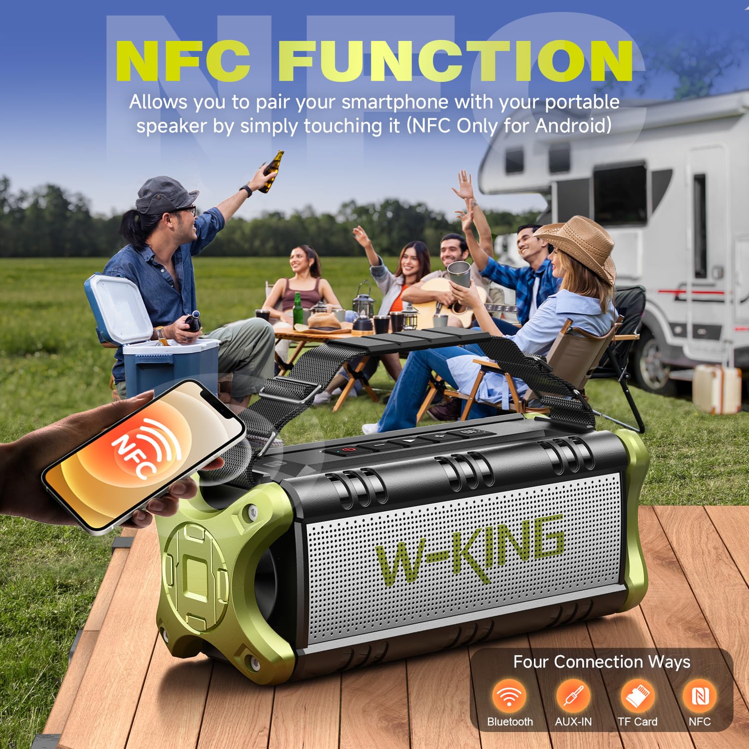 W-KING Bluetooth Speaker, 90W Max Portable Loud Speakers Wireless, IPX6 Waterproof Outdoor Speaker, 50W Deep Bass/2 Powerful Subwoofer/40H/Power Bank/Dual Pairing/EQ/TF/AUX/NFC for Camping,Pool,Party - CookCave
