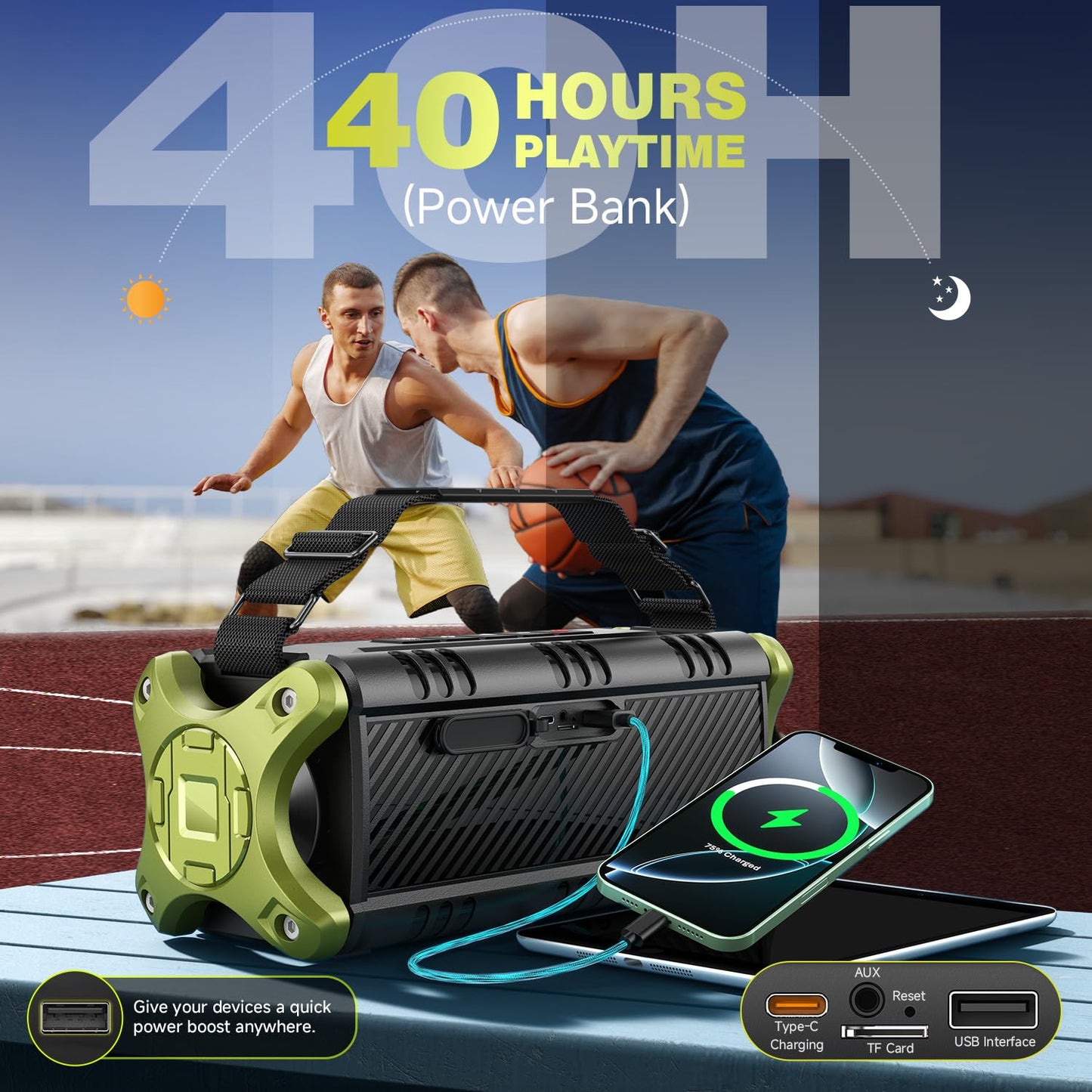 W-KING Bluetooth Speaker, 90W Max Portable Loud Speakers Wireless, IPX6 Waterproof Outdoor Speaker, 50W Deep Bass/2 Powerful Subwoofer/40H/Power Bank/Dual Pairing/EQ/TF/AUX/NFC for Camping,Pool,Party - CookCave