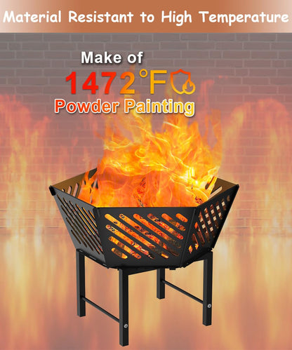 Waaliji 22.5 Inch Portable Plug Fire Pit for Camping, Heightened Detachable Outdoor Wood Burning Firepits for Outside Patio Heating, Picnic, Bonfire and BBQ with Travel Bag, Diagonal Hollow Style - CookCave