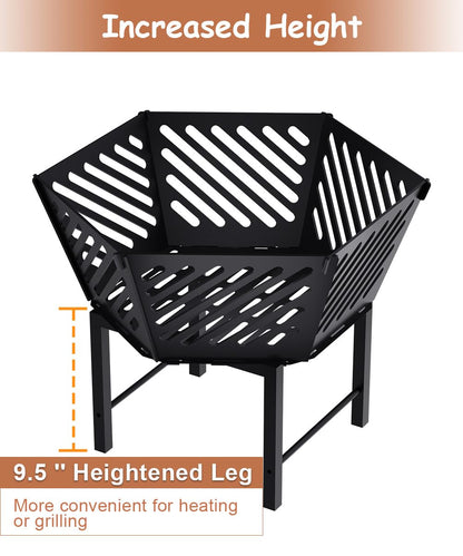 Waaliji 22.5 Inch Portable Plug Fire Pit for Camping, Heightened Detachable Outdoor Wood Burning Firepits for Outside Patio Heating, Picnic, Bonfire and BBQ with Travel Bag, Diagonal Hollow Style - CookCave