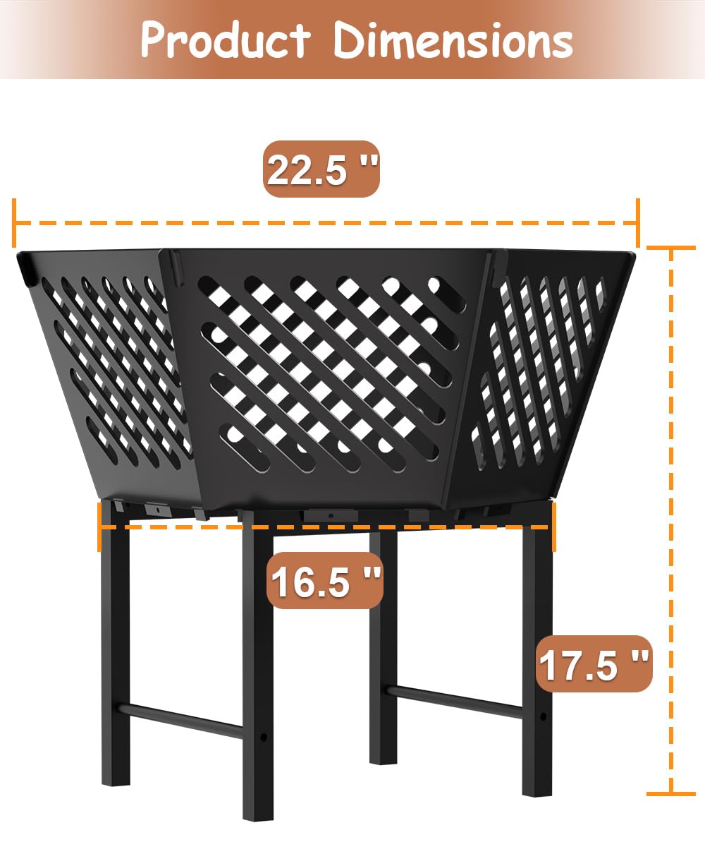 Waaliji 22.5 Inch Portable Plug Fire Pit for Camping, Heightened Detachable Outdoor Wood Burning Firepits for Outside Patio Heating, Picnic, Bonfire and BBQ with Travel Bag, Diagonal Hollow Style - CookCave