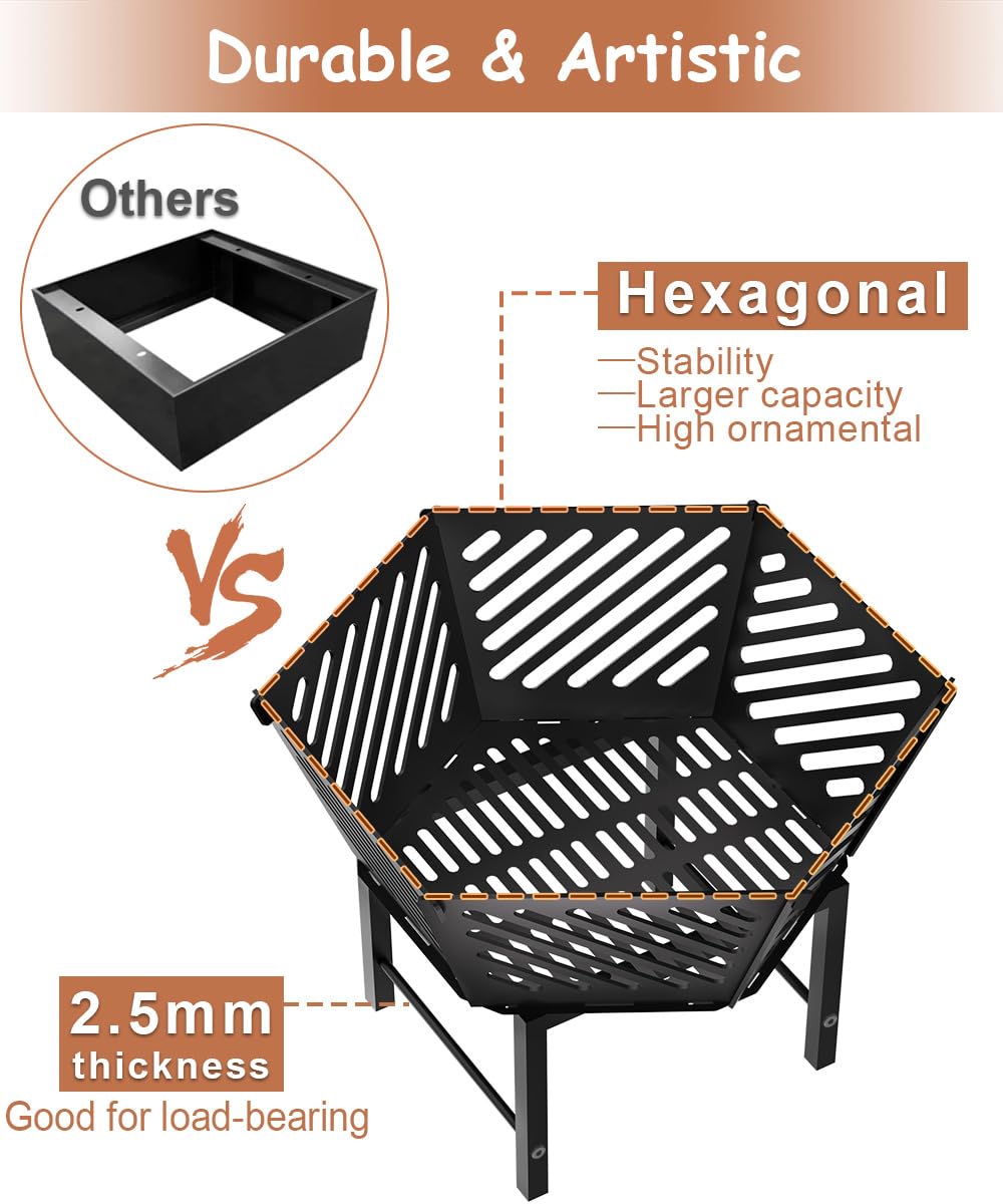 Waaliji 22.5 Inch Portable Plug Fire Pit for Camping, Heightened Detachable Outdoor Wood Burning Firepits for Outside Patio Heating, Picnic, Bonfire and BBQ with Travel Bag, Diagonal Hollow Style - CookCave
