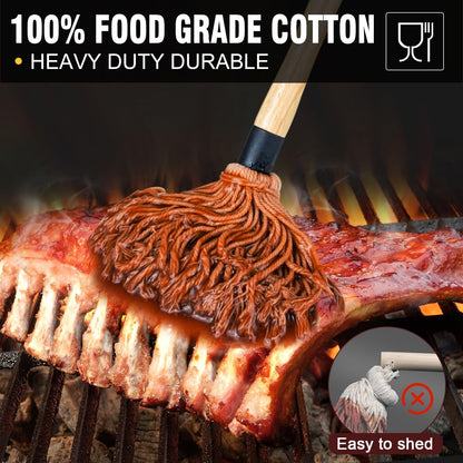 Walfos BBQ Mop Brushes for Sauce, Grilling Basting Mop Wooden Long Handle with 3 Heads, for Grilling, Barbecue, Smoking Steak (18") - CookCave