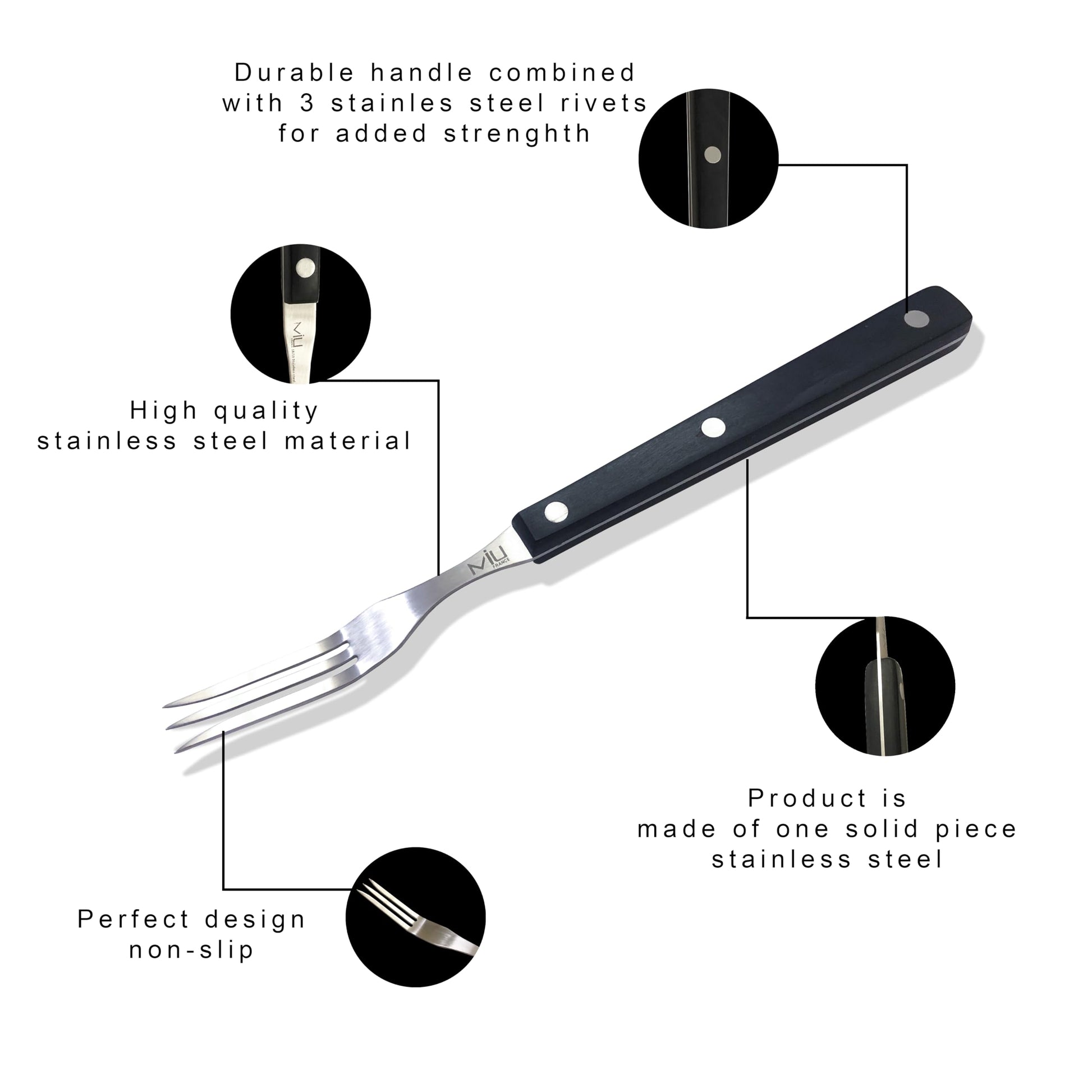 WALLFARM Granny Fork 10" 3-Tine - Pro-Grade Stainless Steel - Heat-Resistant BBQ Meat Fork - Ideal for Serving, Cooking, Turning, Roasting, Shredding, Barbecue - CookCave