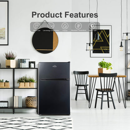 Walsh Compact Refrigerator, Dual Door Fridge, Adjustable Mechanical Thermostat with Freezer, Reversible Doors, 3.1 Cu.Ft, Black - CookCave