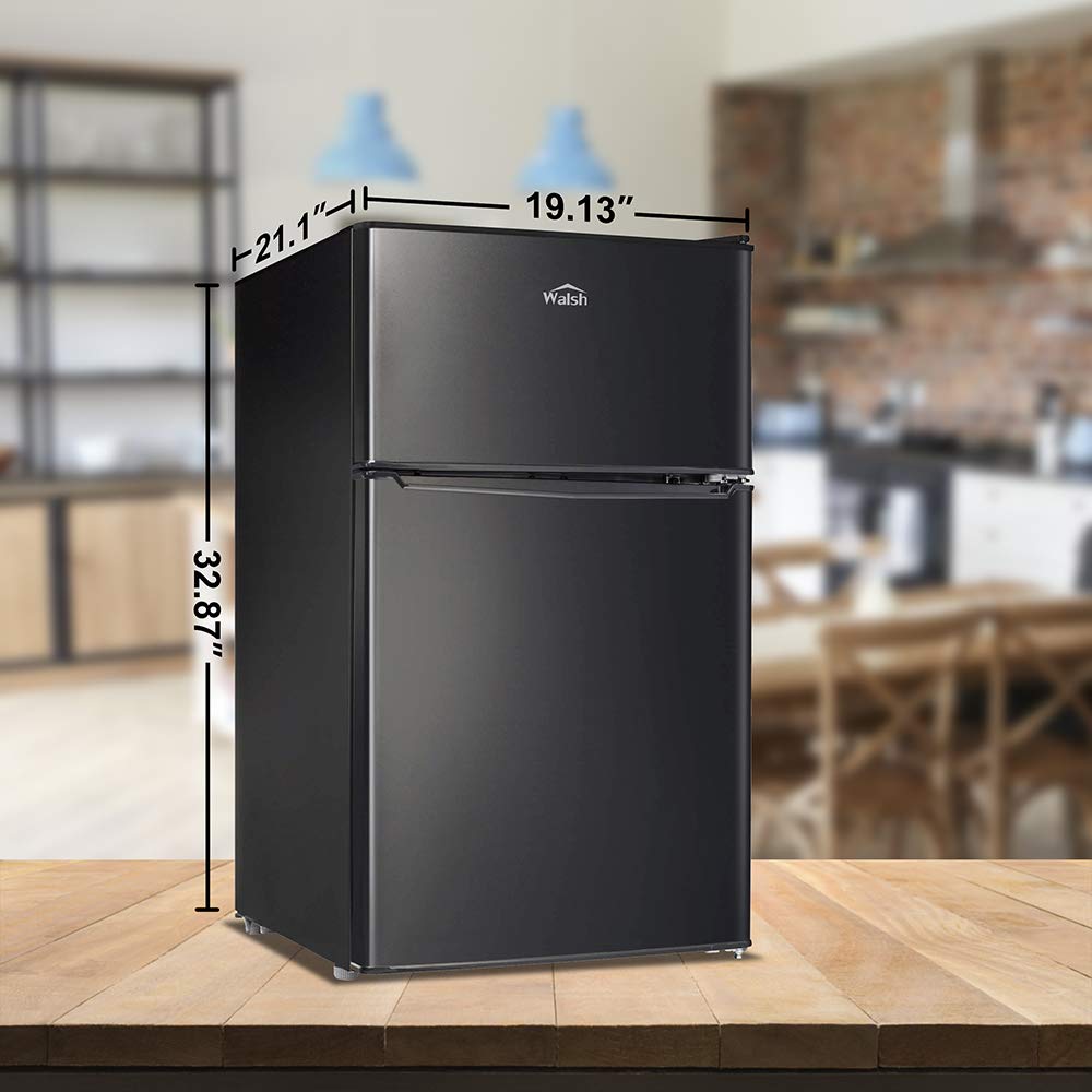 Walsh Compact Refrigerator, Dual Door Fridge, Adjustable Mechanical Thermostat with Freezer, Reversible Doors, 3.1 Cu.Ft, Black - CookCave