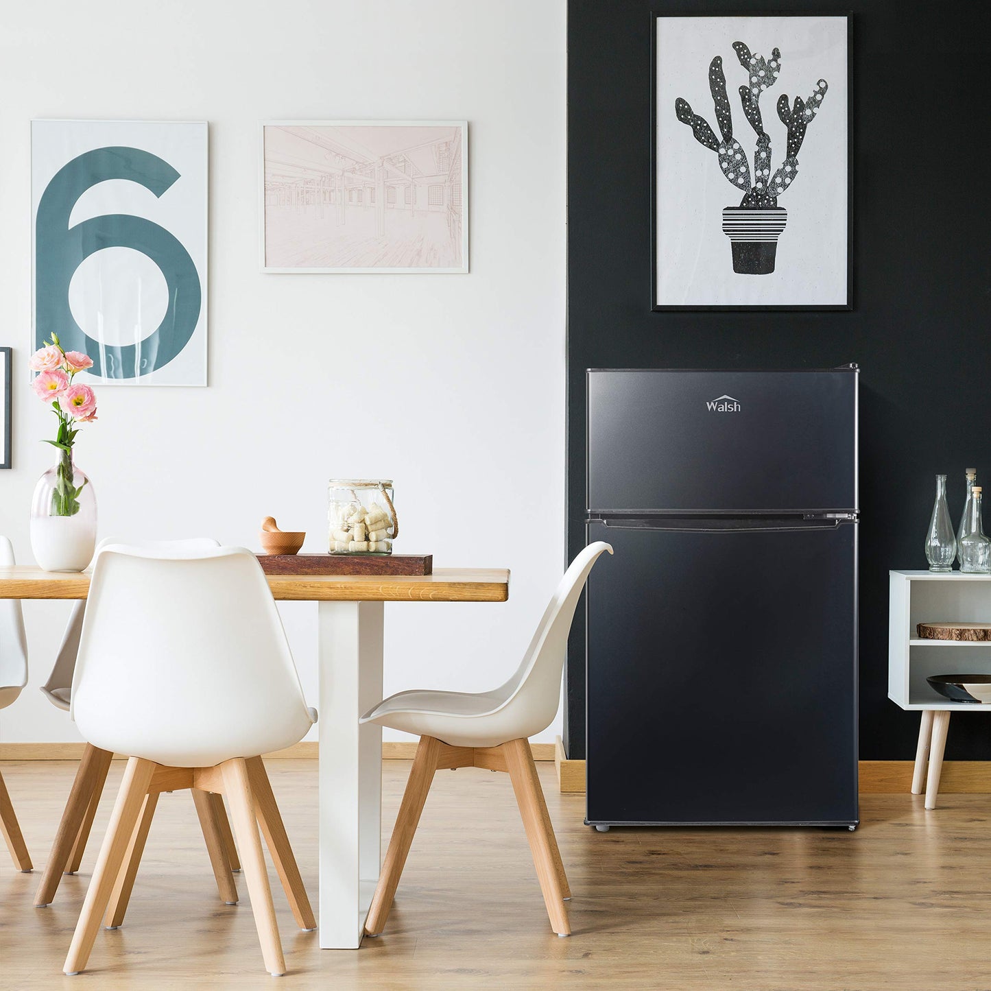 Walsh Compact Refrigerator, Dual Door Fridge, Adjustable Mechanical Thermostat with Freezer, Reversible Doors, 3.1 Cu.Ft, Black - CookCave