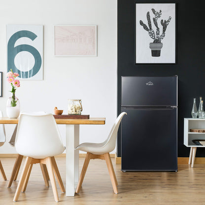 Walsh Compact Refrigerator, Dual Door Fridge, Adjustable Mechanical Thermostat with Freezer, Reversible Doors, 3.1 Cu.Ft, Black - CookCave