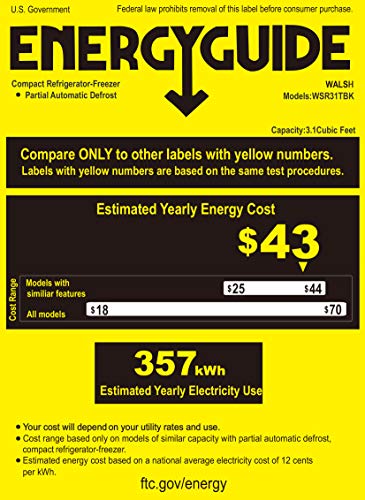 Walsh Compact Refrigerator, Dual Door Fridge, Adjustable Mechanical Thermostat with Freezer, Reversible Doors, 3.1 Cu.Ft, Black - CookCave