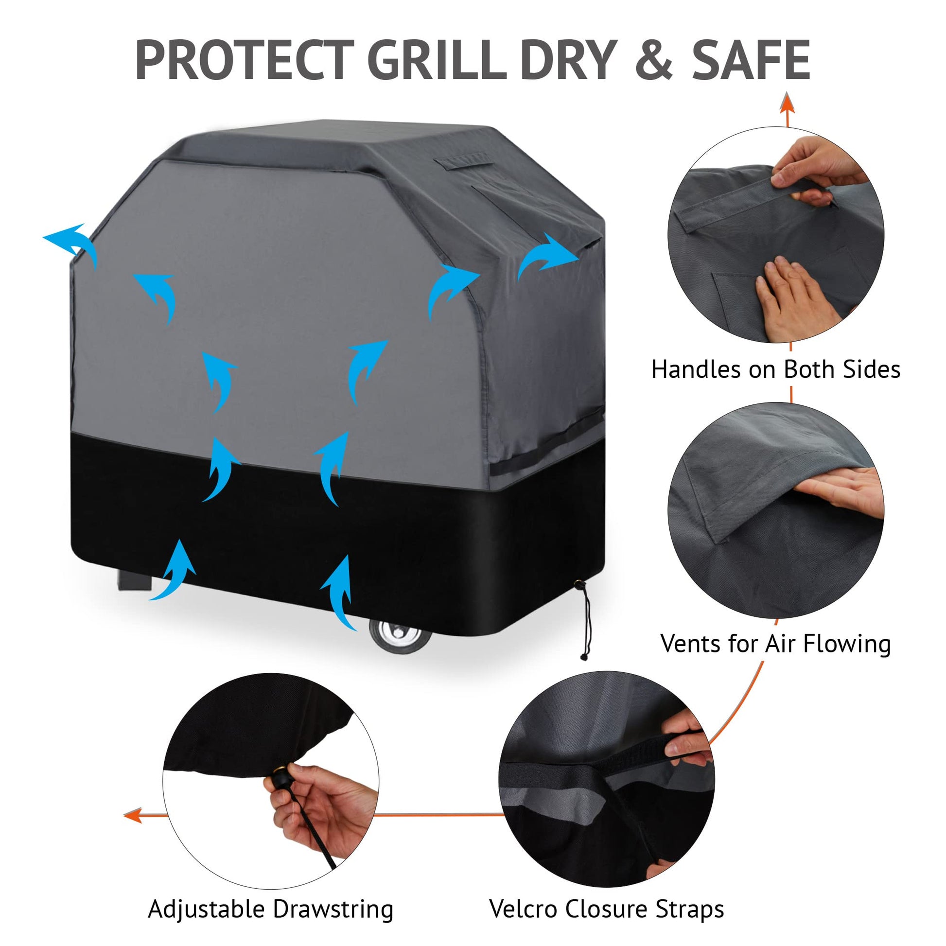 Waykea Heavy Duty Grill Cover 56 Inch, 600D Oxford Water Resistant UV & Fade Resistant BBQ Cover for Weber Char-Broil Dyna Glo Nexgrill Charcoal Gas Grill (56”W x 25”D x 45”H, Gray/Black) - CookCave