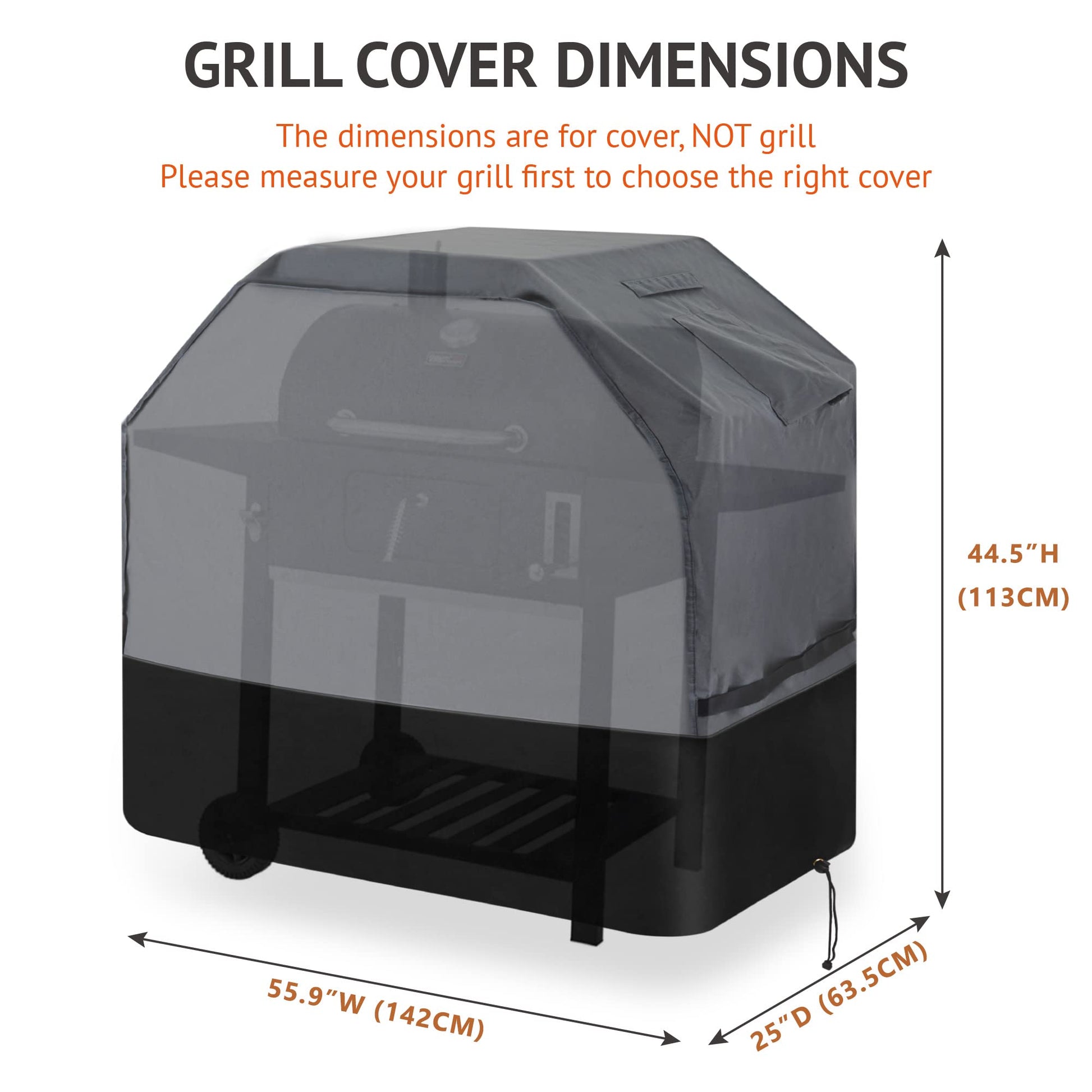 Waykea Heavy Duty Grill Cover 56 Inch, 600D Oxford Water Resistant UV & Fade Resistant BBQ Cover for Weber Char-Broil Dyna Glo Nexgrill Charcoal Gas Grill (56”W x 25”D x 45”H, Gray/Black) - CookCave