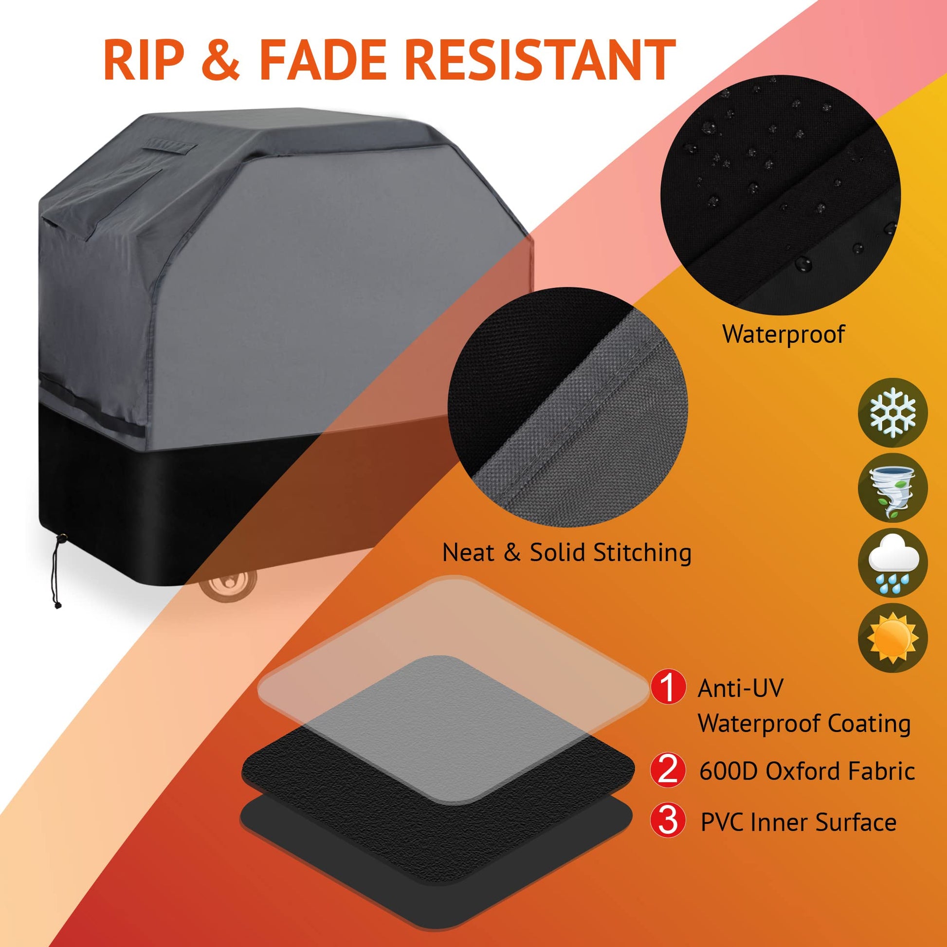 Waykea Heavy Duty Grill Cover 56 Inch, 600D Oxford Water Resistant UV & Fade Resistant BBQ Cover for Weber Char-Broil Dyna Glo Nexgrill Charcoal Gas Grill (56”W x 25”D x 45”H, Gray/Black) - CookCave