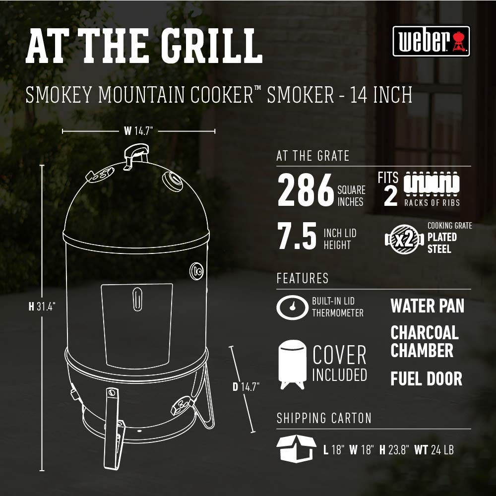 Weber 14-inch Smokey Mountain Cooker, Charcoal Smoker - CookCave