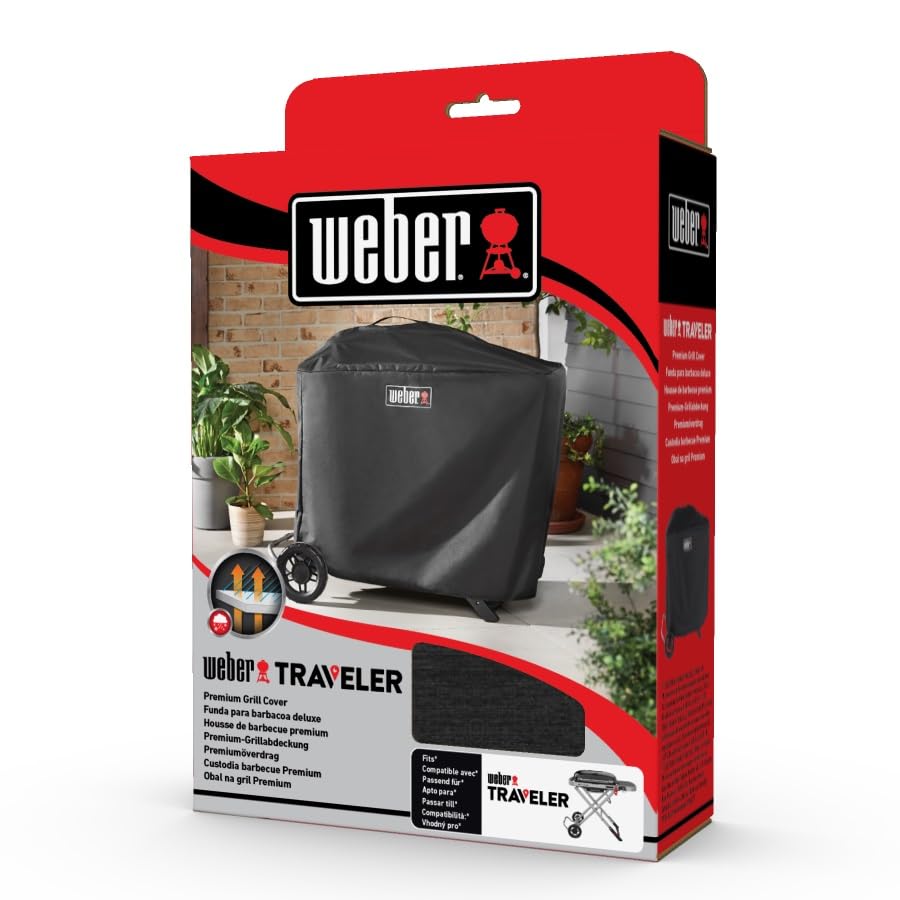 Weber Traveler Premium Grill Cover, Heavy Duty and Waterproof - CookCave