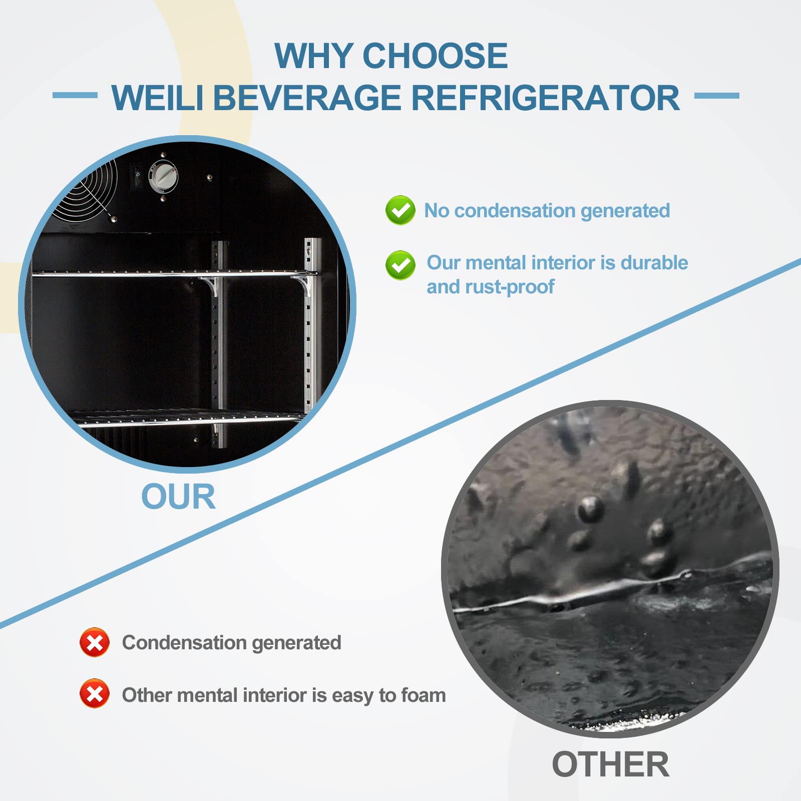 Weili 20 Inch Built in Beverage Refrigerator with Lock, Under Counter or Freestanding 120 Can Soda Beer Drink Cooler Fridge with Stainless Steel and Glass Door - CookCave