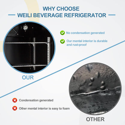 Weili 20 Inch Built in Beverage Refrigerator with Lock, Under Counter or Freestanding 120 Can Soda Beer Drink Cooler Fridge with Stainless Steel and Glass Door - CookCave