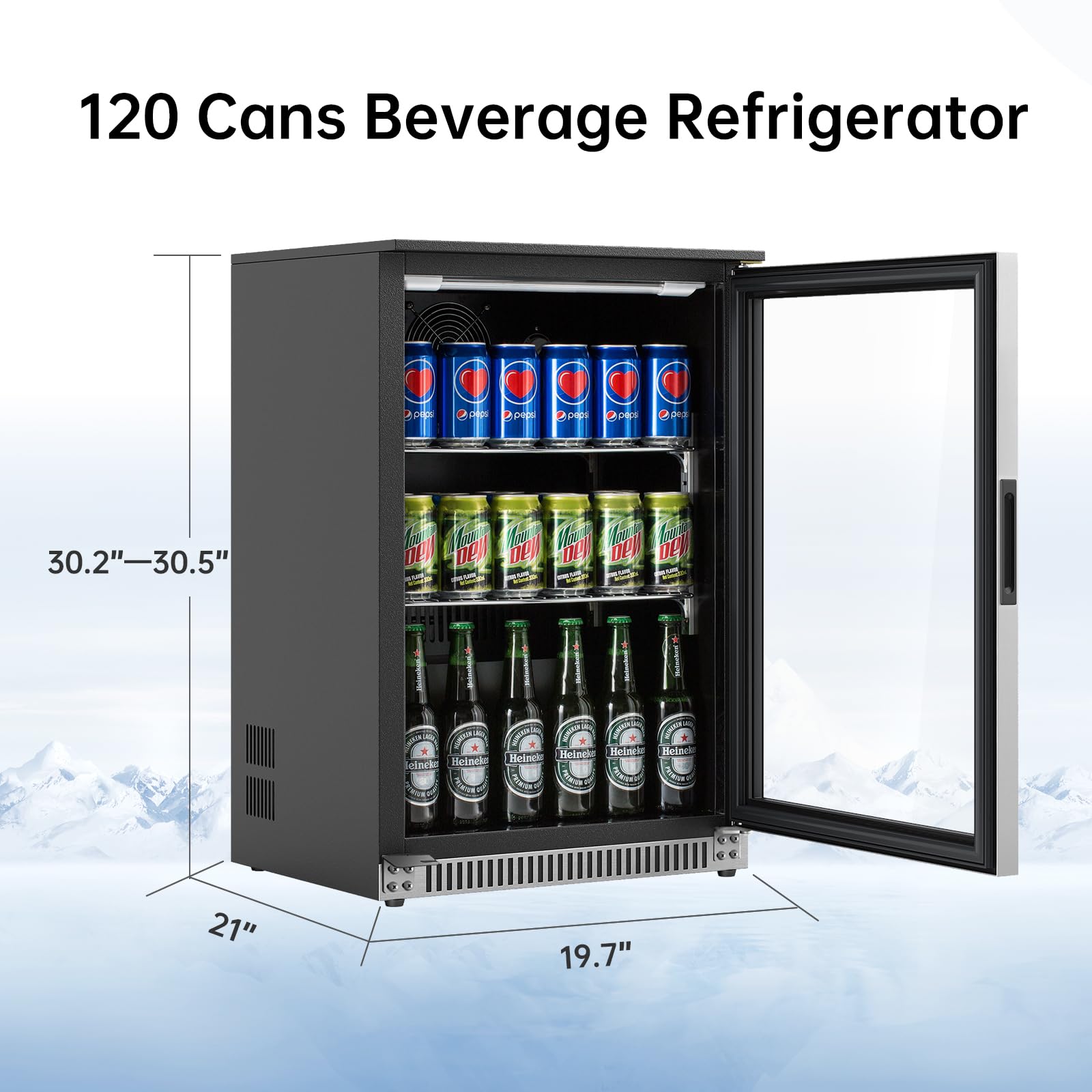 Weili 20 Inch Built in Beverage Refrigerator with Lock, Under Counter or Freestanding 120 Can Soda Beer Drink Cooler Fridge with Stainless Steel and Glass Door - CookCave