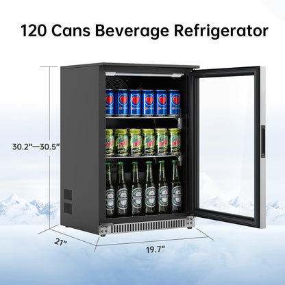 Weili 20 Inch Built in Beverage Refrigerator with Lock, Under Counter or Freestanding 120 Can Soda Beer Drink Cooler Fridge with Stainless Steel and Glass Door - CookCave