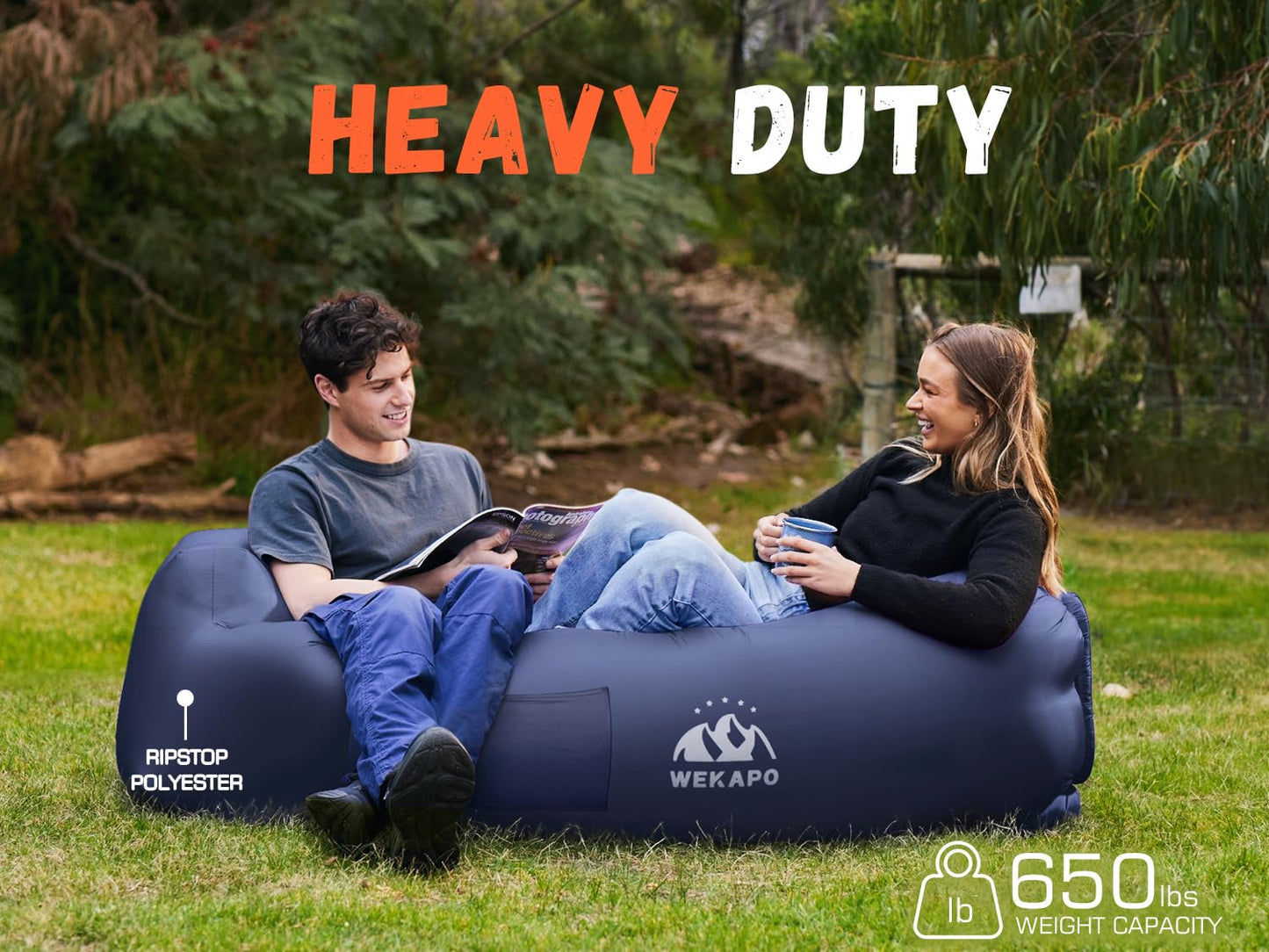 WEKAPO Inflatable Couch Air Lounger Chair - Camping & Beach Accessories, Portable Blow up Sofa for Hiking, Lawn, Indoor/Outdoor Movies & Music Festivals. Lightweight and Easy to Set Up Air Hammock - CookCave