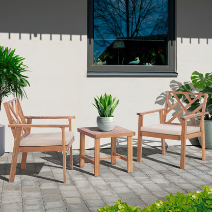 Werph 3 Piece Outdoor Patio Furniture Set, Wooden Conversation Patio Set with Padded Cushion Chairs and Coffee Table, Acacia Wood Lounge Conversation Set for Porch Balcony Deck Backyard - CookCave