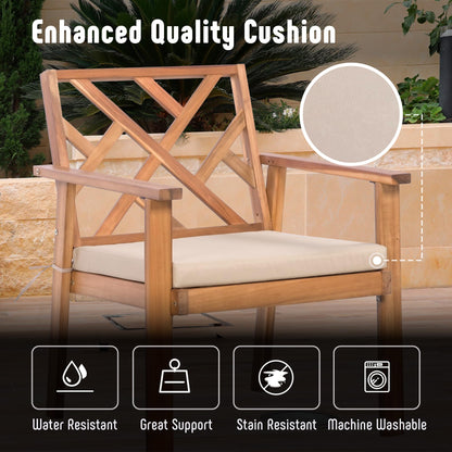 Werph 3 Piece Outdoor Patio Furniture Set, Wooden Conversation Patio Set with Padded Cushion Chairs and Coffee Table, Acacia Wood Lounge Conversation Set for Porch Balcony Deck Backyard - CookCave