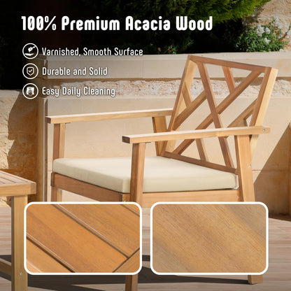 Werph 3 Piece Outdoor Patio Furniture Set, Wooden Conversation Patio Set with Padded Cushion Chairs and Coffee Table, Acacia Wood Lounge Conversation Set for Porch Balcony Deck Backyard - CookCave