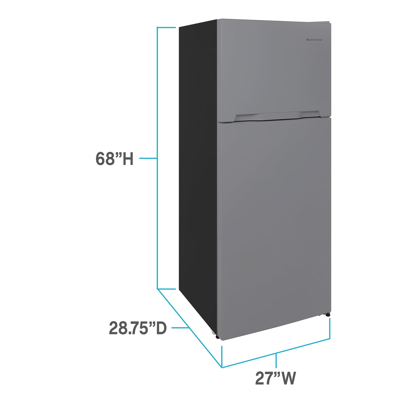 West Bend Apartment Refrigerator Freestanding Dual Door Design Fridge with Top Freezer, Adjustable Electronic Controls and Frost Free Defrost, for Condo, House, Small Kitchen Use, 14.3-Cu.Ft, Metallic - CookCave